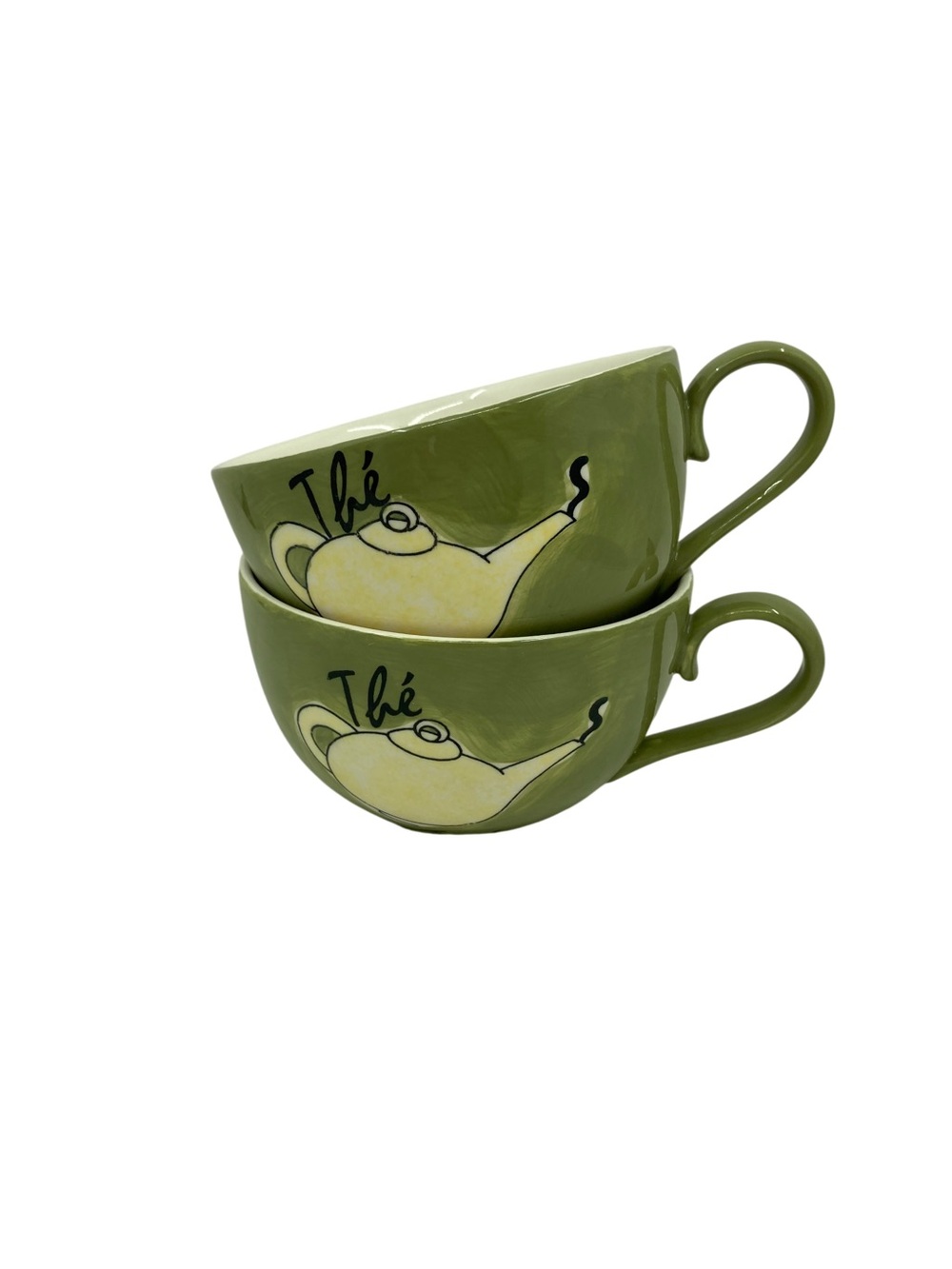 Oversized Tea Thé Cups Set of 2 Hand Painted in Thailand